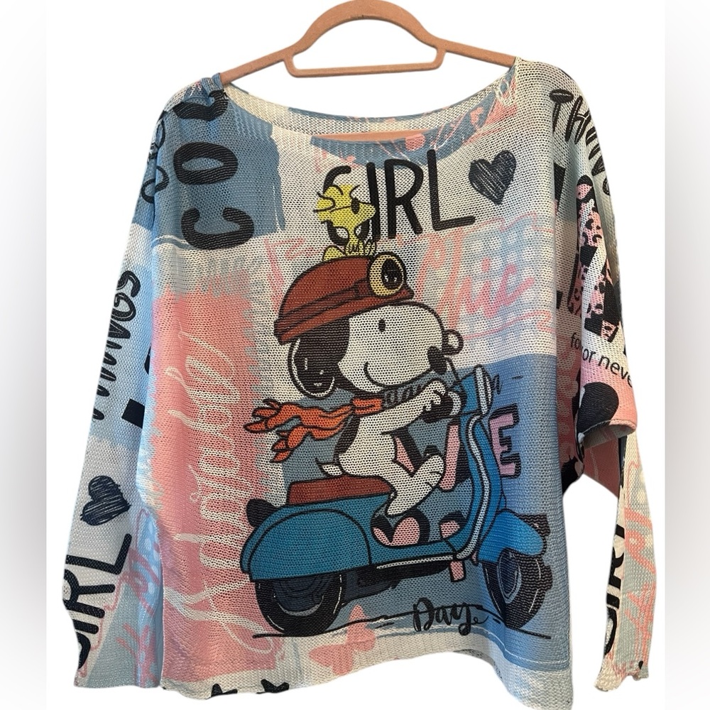 Venti6 Snoopy Graphic Knit Sweater Made in Italy Oversized Peanuts Slouchy OS
